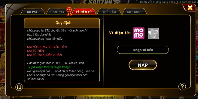 nạp tiền sao789